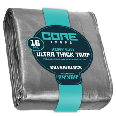 Core Tarps 24 ft. x 64 ft. Tarp, 16 Mil, Silver/Black