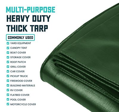 Image showing 5 th Core Tarps 6 ft. x 8 ft. Tarp, 16 Mil, Green/Black