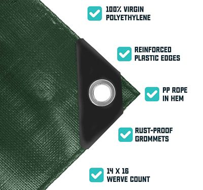 Image showing  9 ft. x 12 ft. Tarp, 16 mil, Green/Black