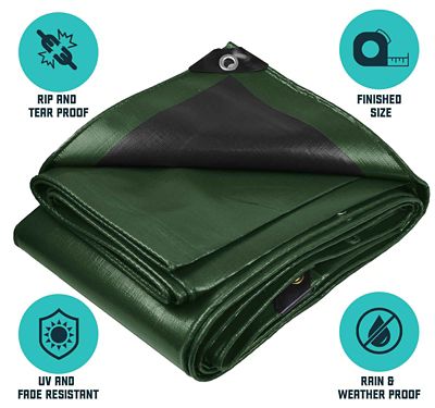 Image showing  12 ft. x 25 ft. Tarp, 16 mil, Green/Black