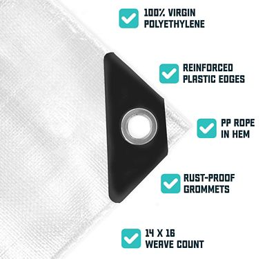 Image showing  24 ft. x 64 ft. Tarp, 16 Mil, White