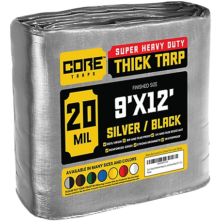 Core Tarps 9 ft. x 12 ft. Tarp, 20 Mil, Silver/Black