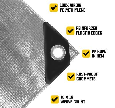 Image showing  9 ft. x 12 ft. Tarp, 20 Mil, Silver/Black