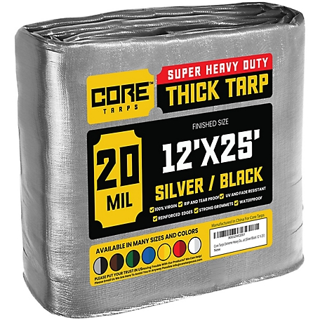 Core Tarps 12 ft. x 25 ft. Tarp, 20 Mil, Silver/Black