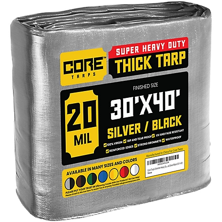 Core Tarps 30 ft. x 40 ft. Tarp, 20 Mil, Silver/Black