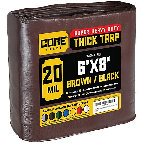 Core Tarps 6 ft. x 8 ft. Tarp, 20 Mil, Brown/Black