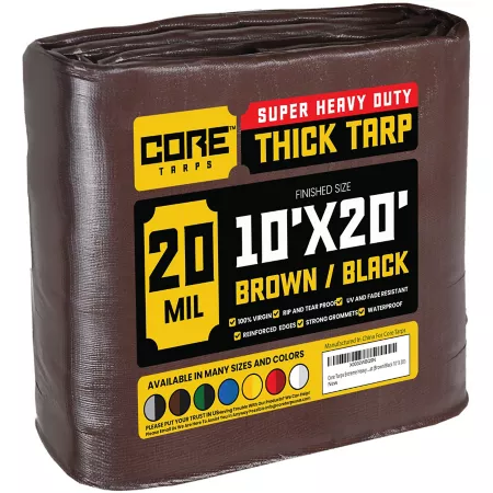 Core Tarps 10 ft x 20 ft Tarp 20 mil Brown/Black Tarps