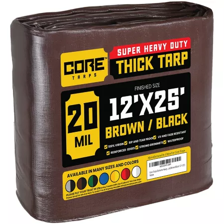 Core Tarps 12 ft x 25 ft Tarp 20 mil Brown/Black Tarps