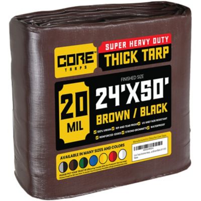 Core Tarps 24 ft. x 50 ft. Tarp, 20 Mil, Brown/Black