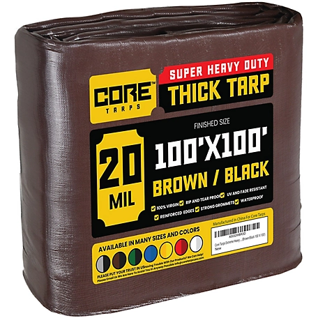 Core Tarps 100 ft. x 100 ft. Tarp, 20 Mil, Brown/Black