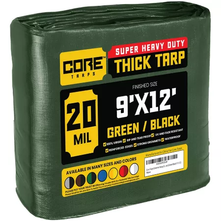 Core Tarps 9 ft x 12 ft Tarp 20 mil Green/Black Tarps