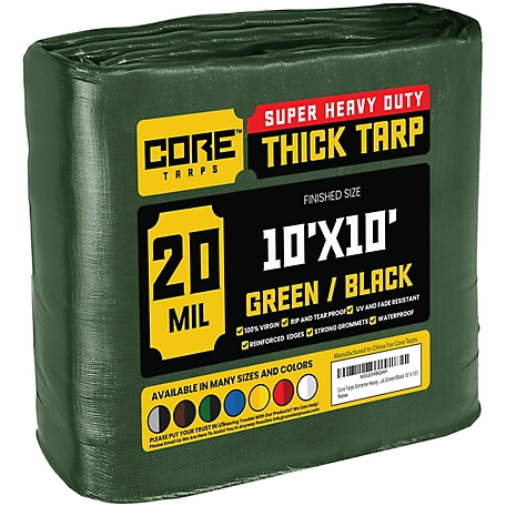 Core Tarps Green/Black 20Mil 10 x 10 Tarp, CT-703-10X10