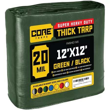 Core Tarps 12 ft x 12 ft Tarp 20 mil Green/Black Tarps