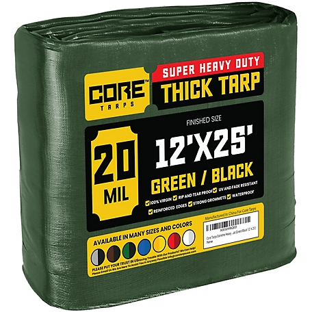 Core Tarps 12 ft. x 25 ft. Tarp, 20 Mil, Green/Black