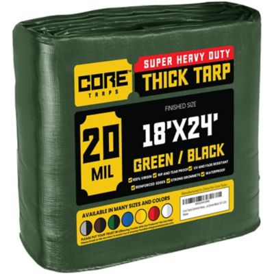Core Tarps 18 ft. x 24 ft. Tarp, 20 Mil, Green/Black