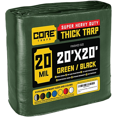 Core Tarps 20 ft. x 20 ft. Tarp, 20 Mil, Green/Black