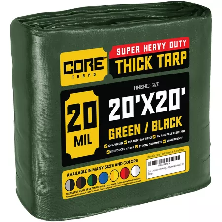 Core Tarps 20 ft x 20 ft Tarp 20 mil Green/Black Tarps