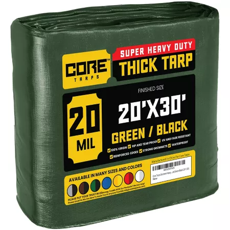 Core Tarps 20 ft x 30 ft Tarp 20 mil Green/Black Tarps