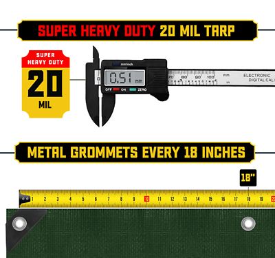 Image showing  20 ft. x 30 ft. Tarp, 20 Mil, Green/Black