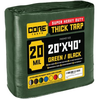 Core Tarps 20 ft. x 40 ft. Tarp, 20 Mil, Green/Black