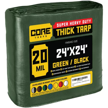 Core Tarps 24 ft x 24 ft Tarp 20 mil Green/Black Tarps