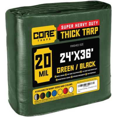 Core Tarps 24 ft. x 36 ft. Tarp, 20 Mil, Green/Black