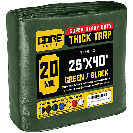Core Tarps 25 ft. x 40 ft. Tarp, 20 Mil, Green/Black