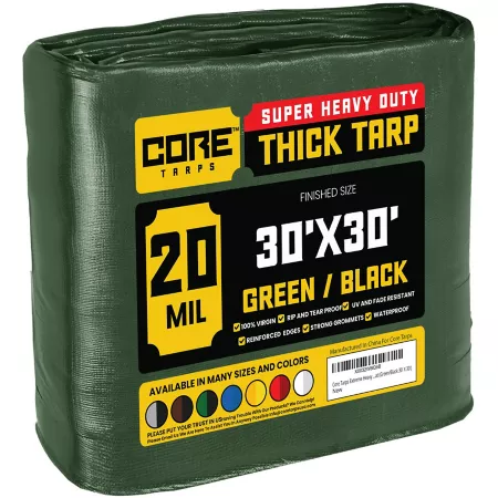 Core Tarps 30 ft x 30 ft Tarp 20 mil Green/Black Tarps