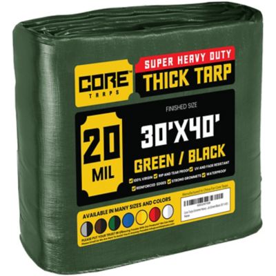 Core Tarps 30 ft. x 40 ft. Tarp, 20 Mil, Green/Black