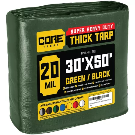 Core Tarps 30 ft x 50 ft Tarp 20 mil Green/Black Tarps