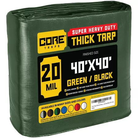 Core Tarps 40 ft x 40 ft Tarp 20 mil Green/Black Tarps