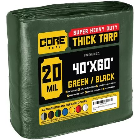 Core Tarps 40 ft x 60 ft Tarp 20 mil Green/Black Tarps