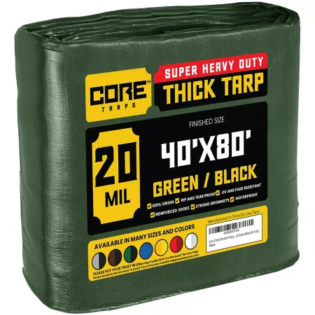 Core Tarps 40 ft x 80 ft Tarp 20 mil Green/Black Tarps