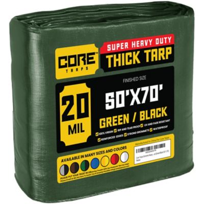 Core Tarps 50 ft. x 70 ft. Tarp, 20 Mil, Green/Black