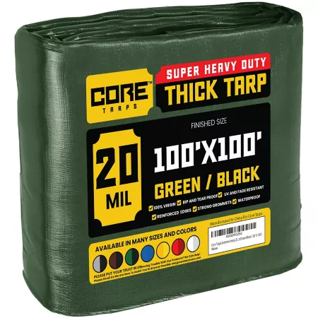 Core Tarps Green/Black 20Mil 100 x 100 Tarpaulin CT-703-100X100 Tarps