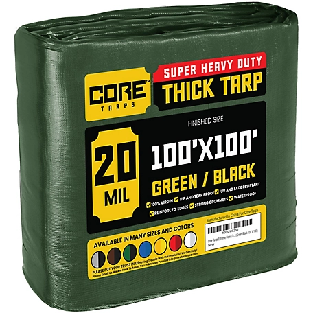 Core Tarps Green/Black 20Mil 100 x 100 Tarp, CT-703-100X100