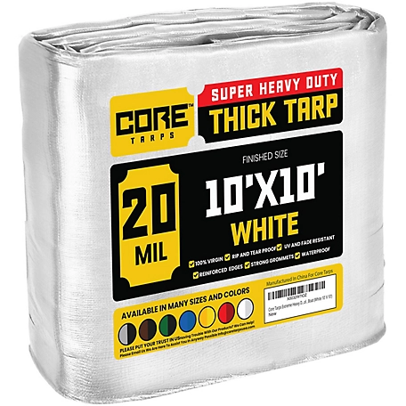 Core Tarps White 20Mil 10 x 10 Tarp, CT-704-10X10