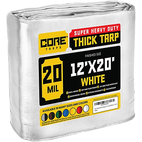 Core Tarps White 20Mil 12 x 20 Tarp, CT-704-12X20