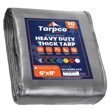 Tarpco Safety 6 ft x 8 ft Tarp 10 mil Silver/Black Tarps