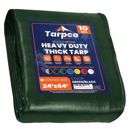 Tarpco Safety 24 ft x 64 ft Tarp 10 mil Green/Black Tarps