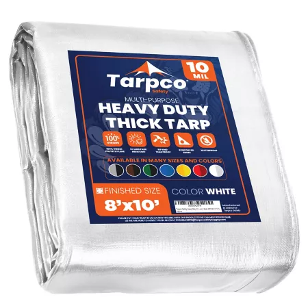 Tarpco Safety 8 ft x 10 ft Tarp 10 mil White Tarps