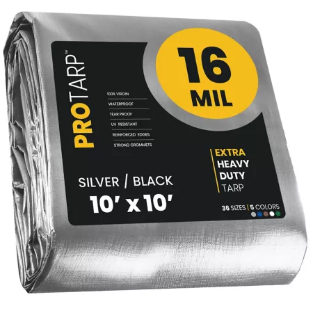 Protarp 10 ft x 10 ft Tarp 16 mil Silver/Black Tarps