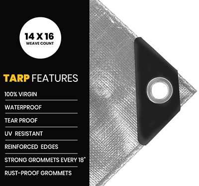 Image showing  20 ft. x 30 ft. Tarp, 16 Mil, Silver/Black