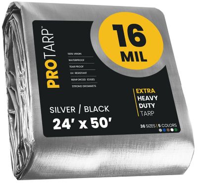 Protarp 24 ft. x 50 ft. Tarp, 16 Mil, Silver/Black