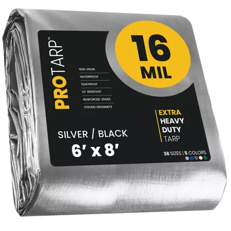 Protarp 6' x 8' Tarp 16 mil Silver/Black Tarps