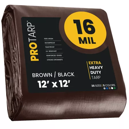 Protarp Brown/Black 16Mil 12 x 12 Protarp Tarpaulin PT-102-12X12 Tarps