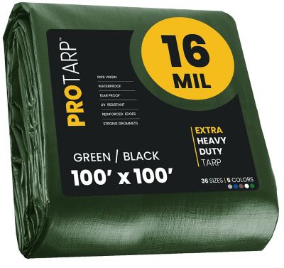 Protarp 100 ft. x 100 ft. Tarp, 16 Mil, Green/Black