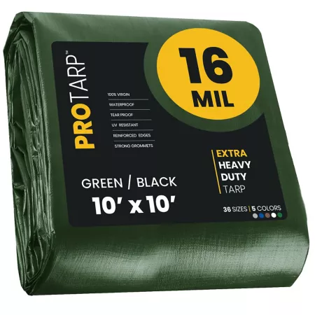 Protarp Tarp 10 ft x 10 ft 16 mil green/black Tarps