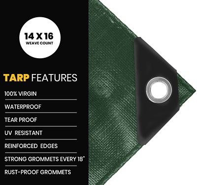 Image showing  12 ft. x 16 ft. Tarp, 16 mil, Green/Black