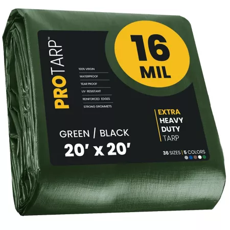 Protarp 20' x 20' Tarp 16 mil Green/Black Tarps